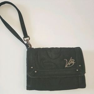 Vera Bradley Flap All In One Wallet Trifold Black Quilted Wristlet Floral Liner